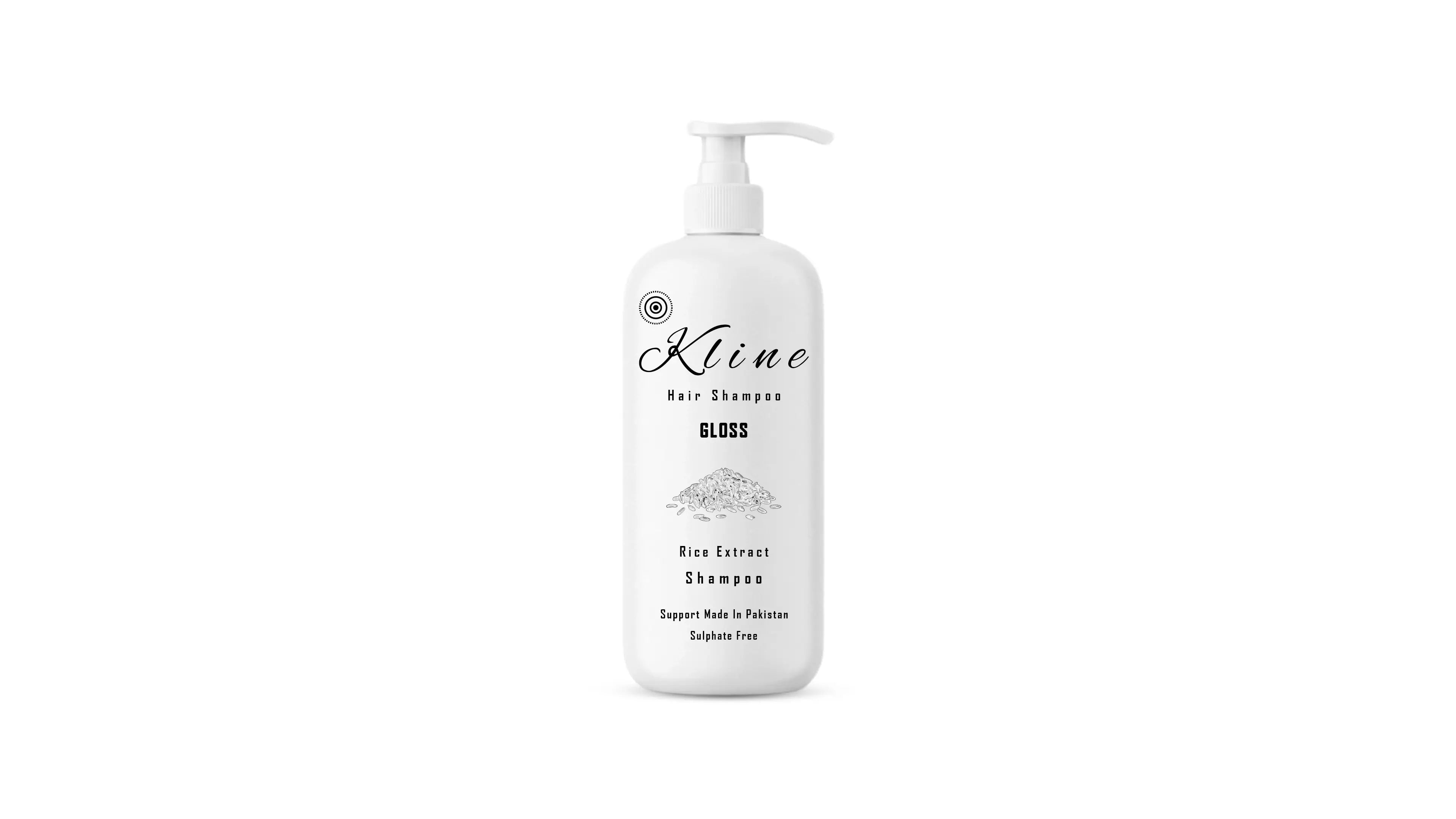 480ml bottle of Kline Gloss Sulphate and Paraben-Free Shampoo with Rice Extract & Vitamin E for mirror shine, featuring a 180ml free bottle.